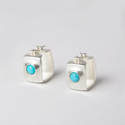 Turquoise Square Gem Hoops