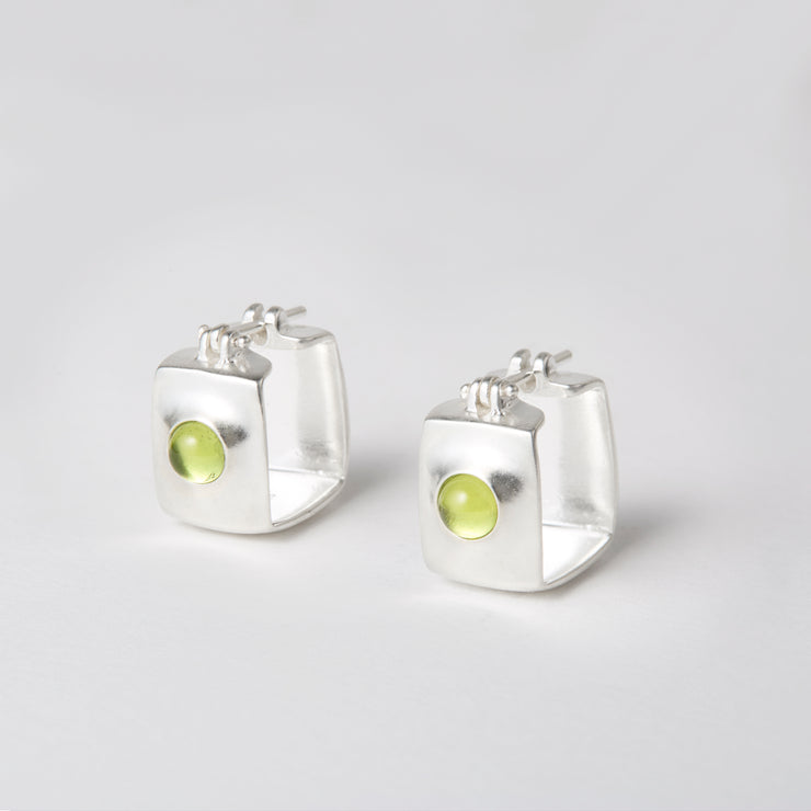 gem hoops with peridot, this pair of earrings is of the square collection 