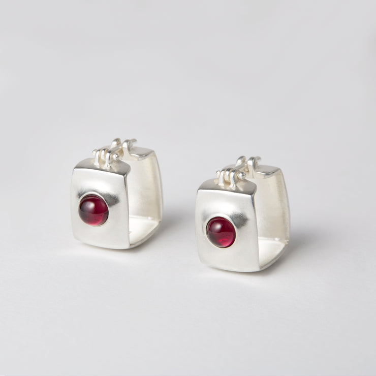 Garnet Square Gem Hoops